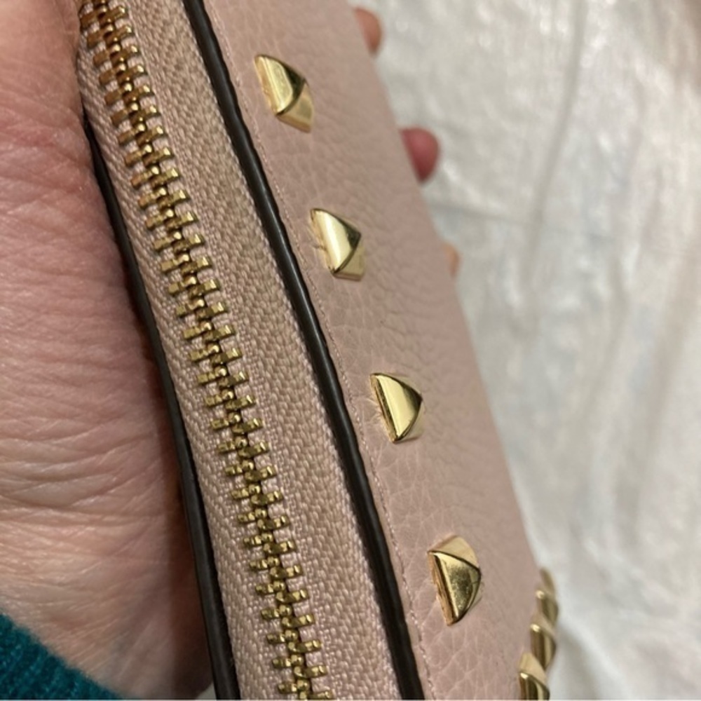 Michael kors pink leather gold studded zipper clutch accordion wallet - Picture 11 of 15